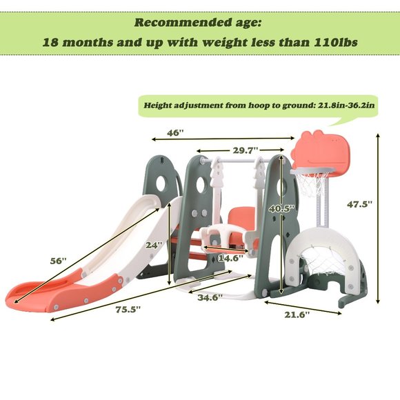 6 in 1 Toddler Slide and Swing Set - Picture 9 of 11